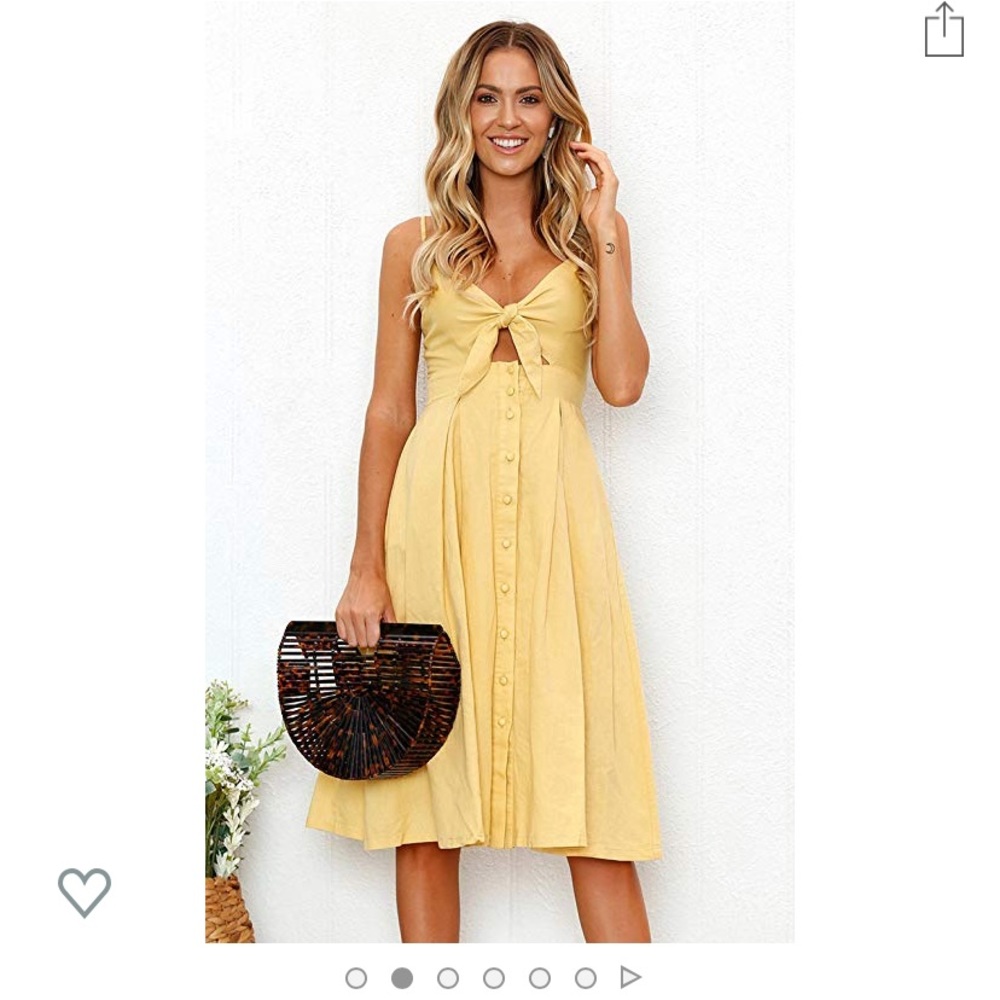 Tie Front Spaghetti Strap Button A-Line Midi Dress